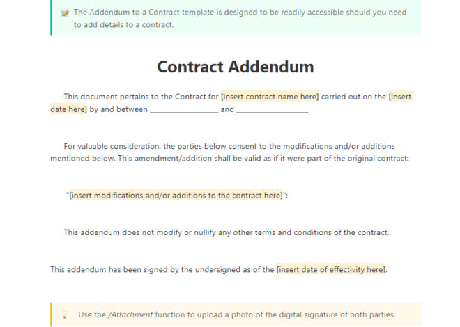 Free Contract Addendum Templates to Update Existing Agreements